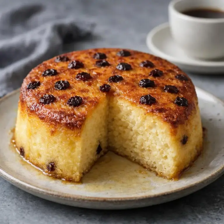 Torta di yogurt soffice alla vaniglia con crosta caramellata e uvetta