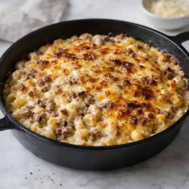 Maccheroni al manzo con salsa besciamella al cheddar gratinati in forno