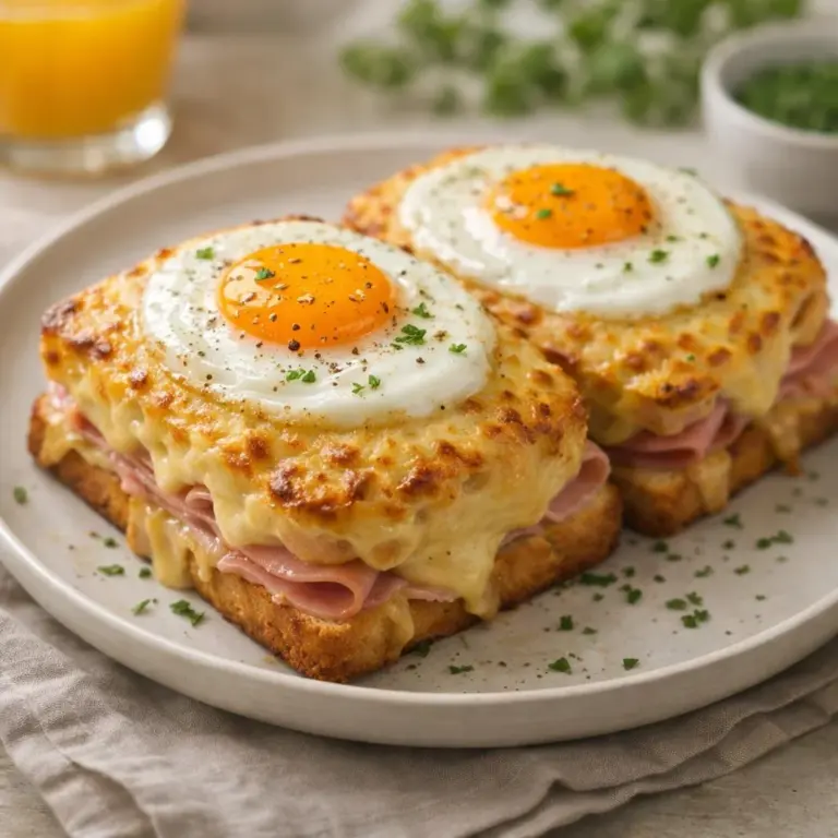 Crostini gratinati con prosciutto, formaggio e uovo al tegamino